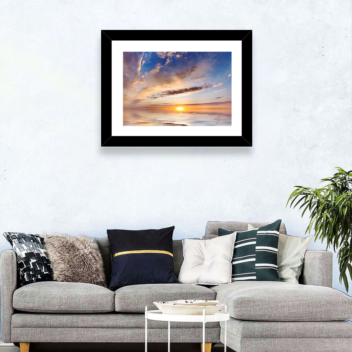 Sunlit Clouds Over Calm Sea Wall Art