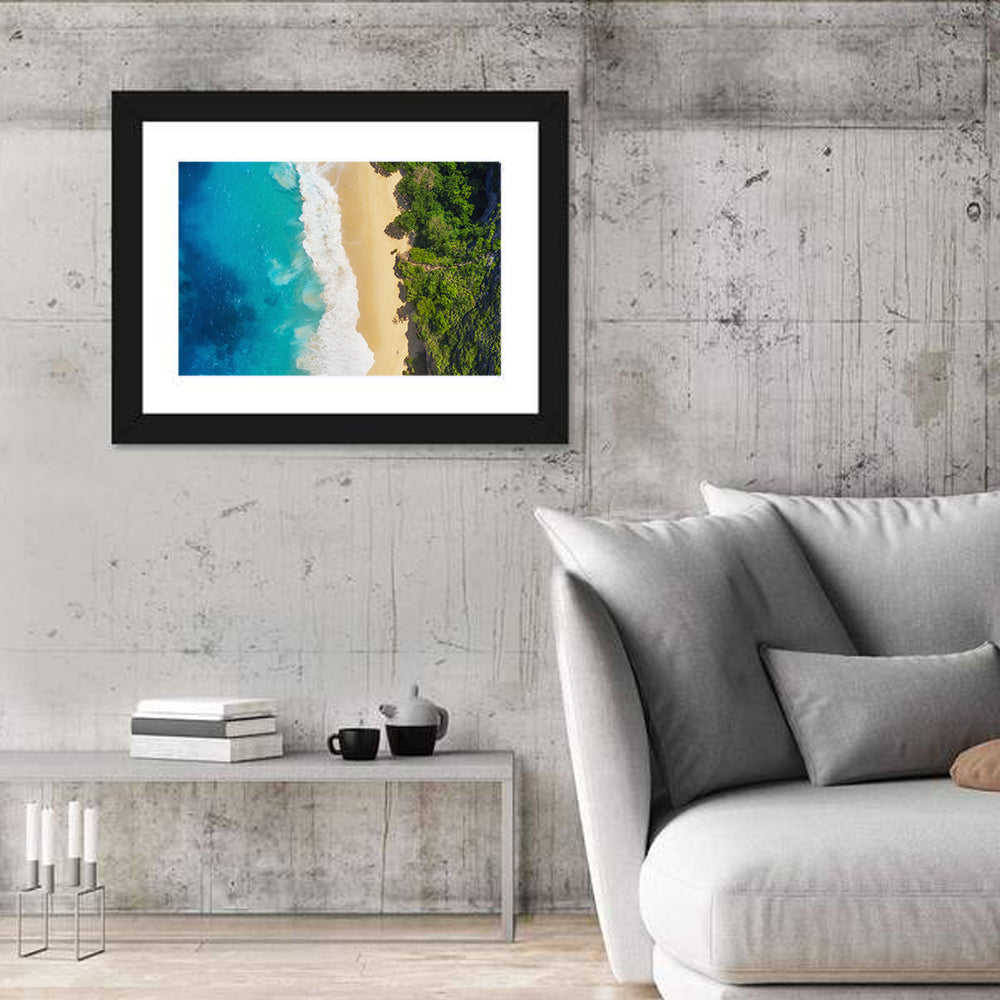 Aerial Turquoise Beach View Wall Art in a room, landscape