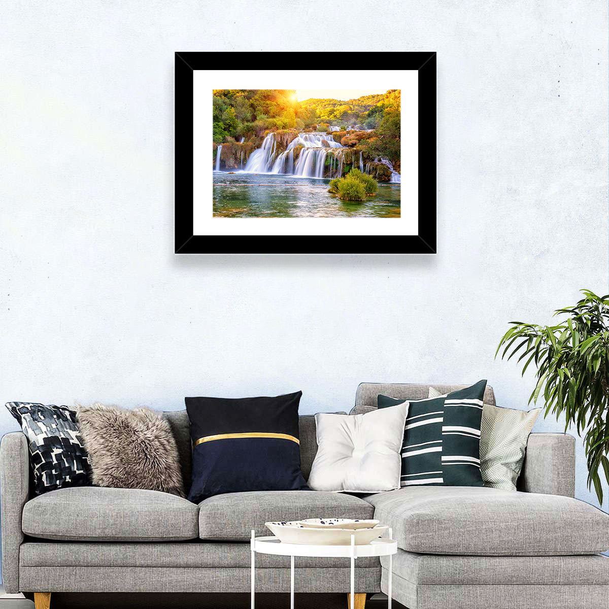 Skradinski Buk Waterfall at Golden Hour Wall Art in a room, landscape