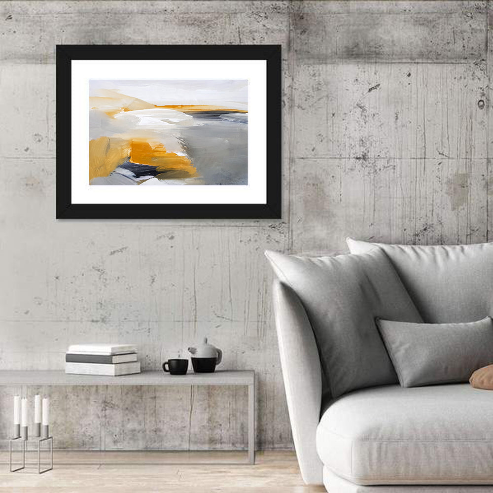 White Coastal Abstract Landscape Wall Art in a room, landscape