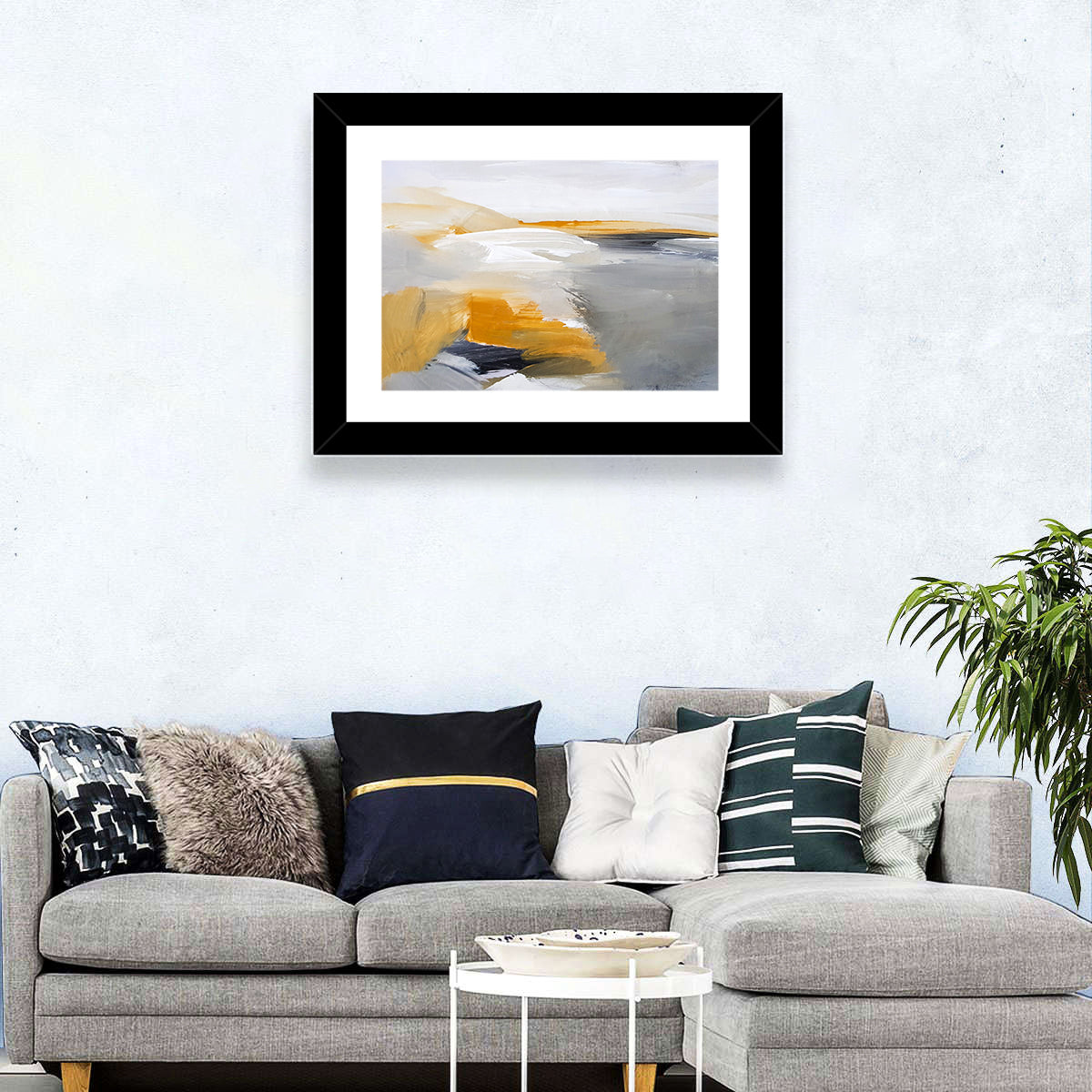 White Coastal Abstract Landscape Wall Art in a room, landscape