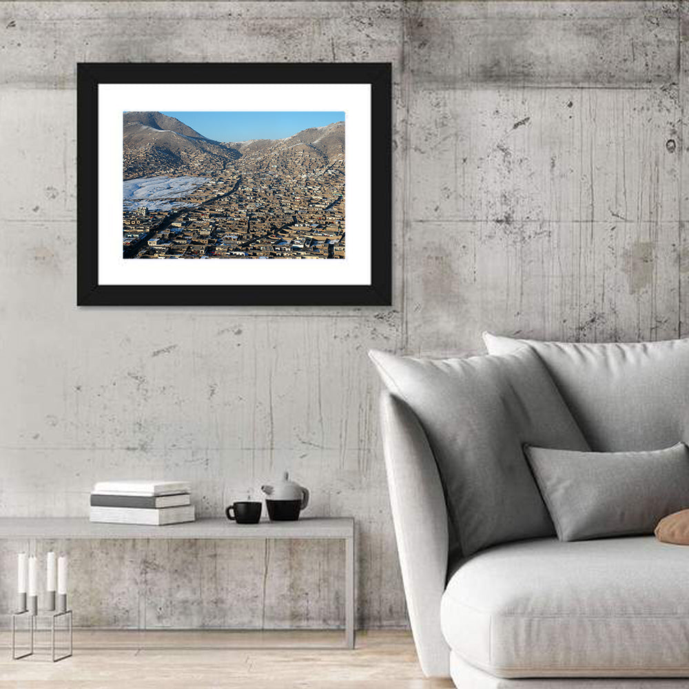Kabul Winter Cityscape Wall Art in a room, landscape