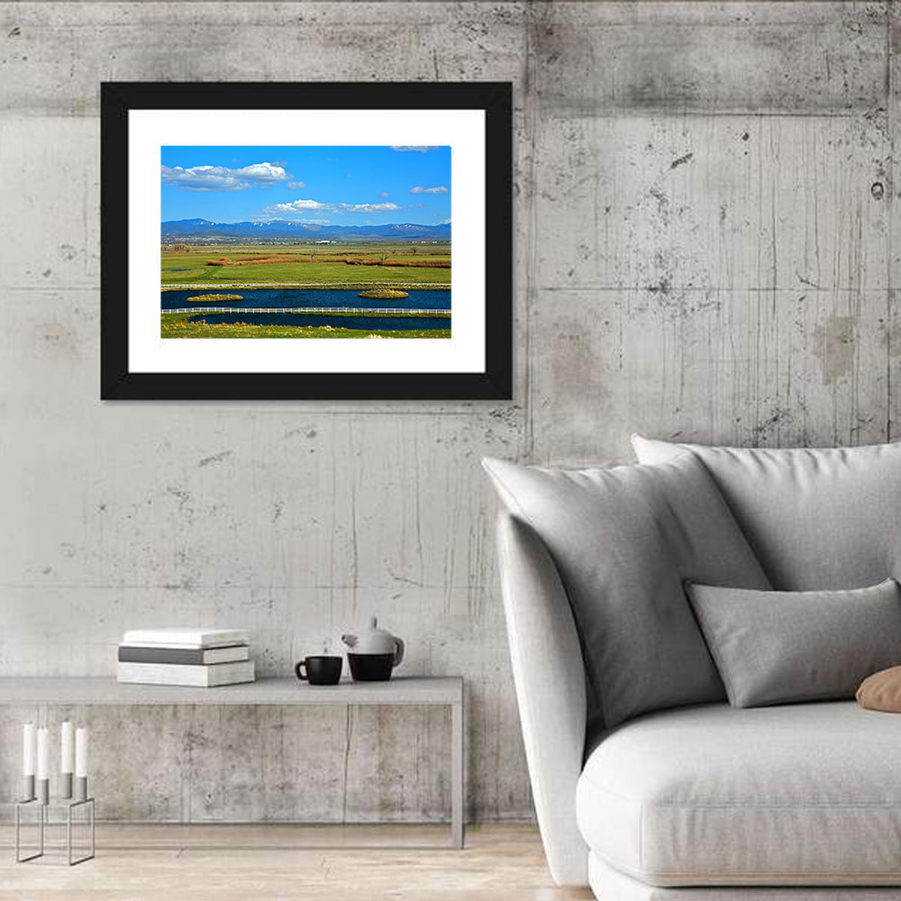 Genoa Township Pond View Wall Art in a room, landscape