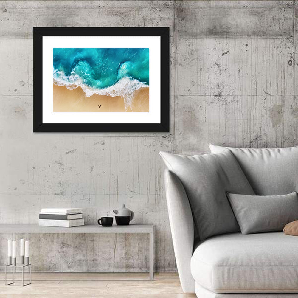 Turquoise Beach Aerial Wall Art in a room, landscape