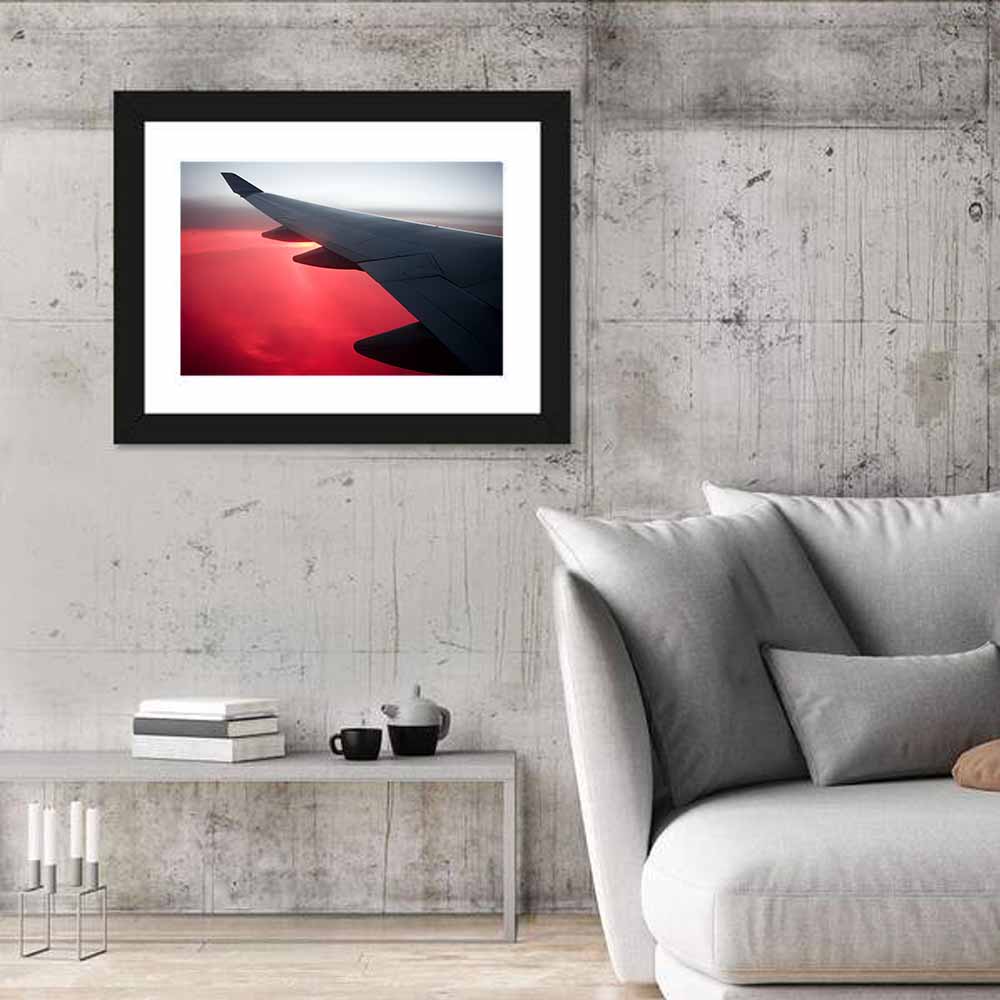 Angled Airplane Wing at Sunset Wall Art