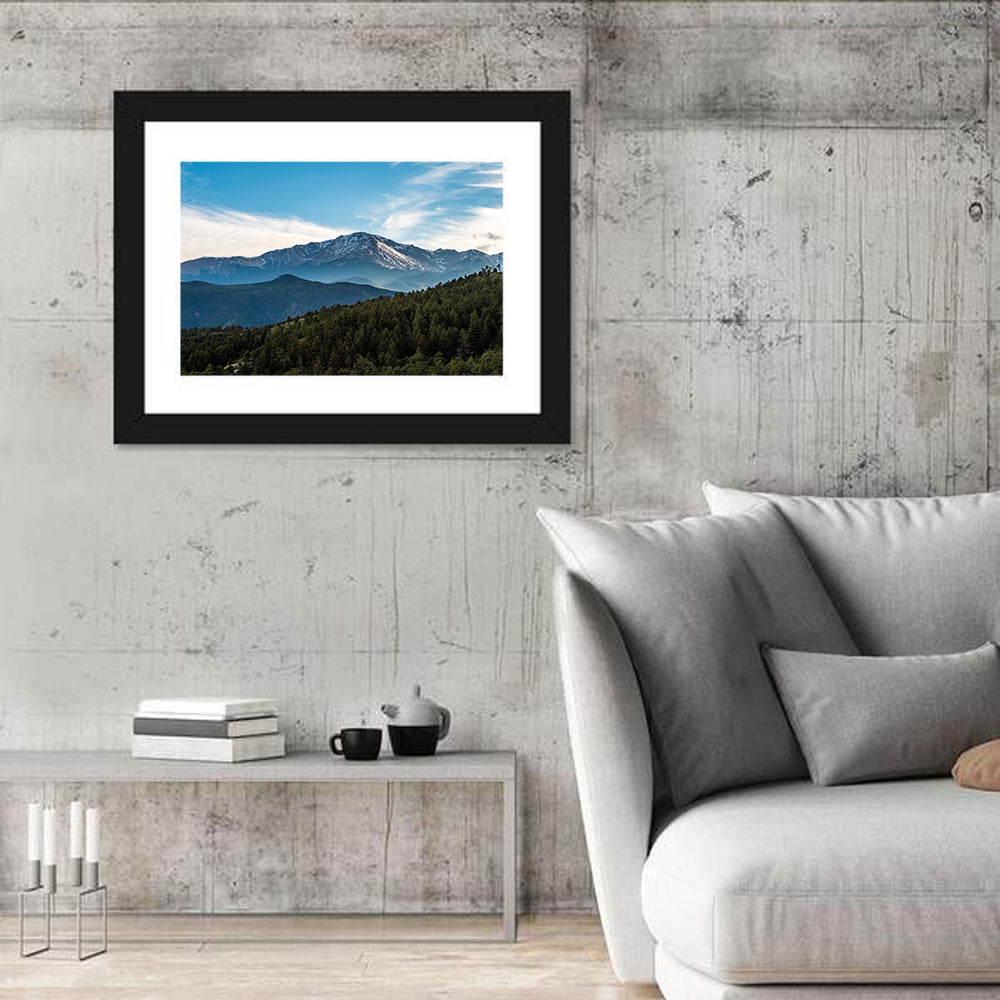 Pikes Peak Mountain Landscape Wall Art in a room, landscape