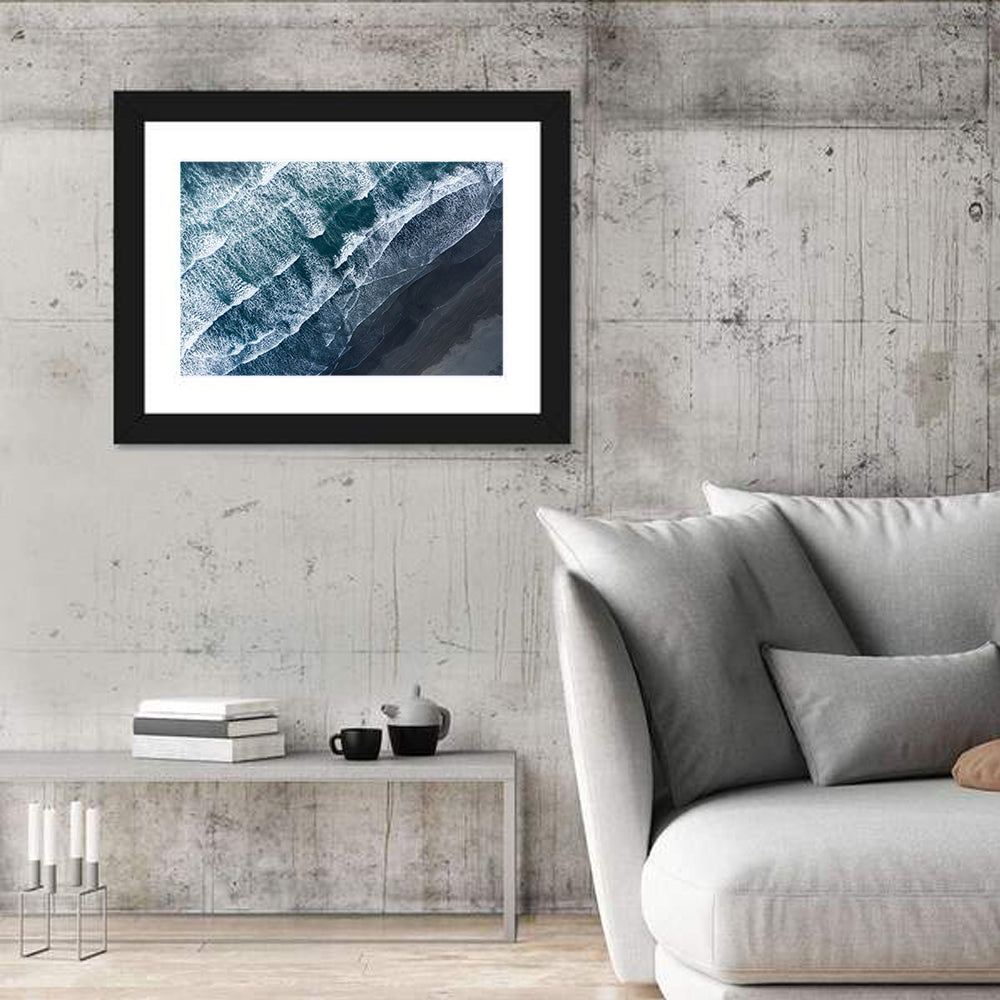Volcanic Surf on Black Sand Wall Art in a room, landscape
