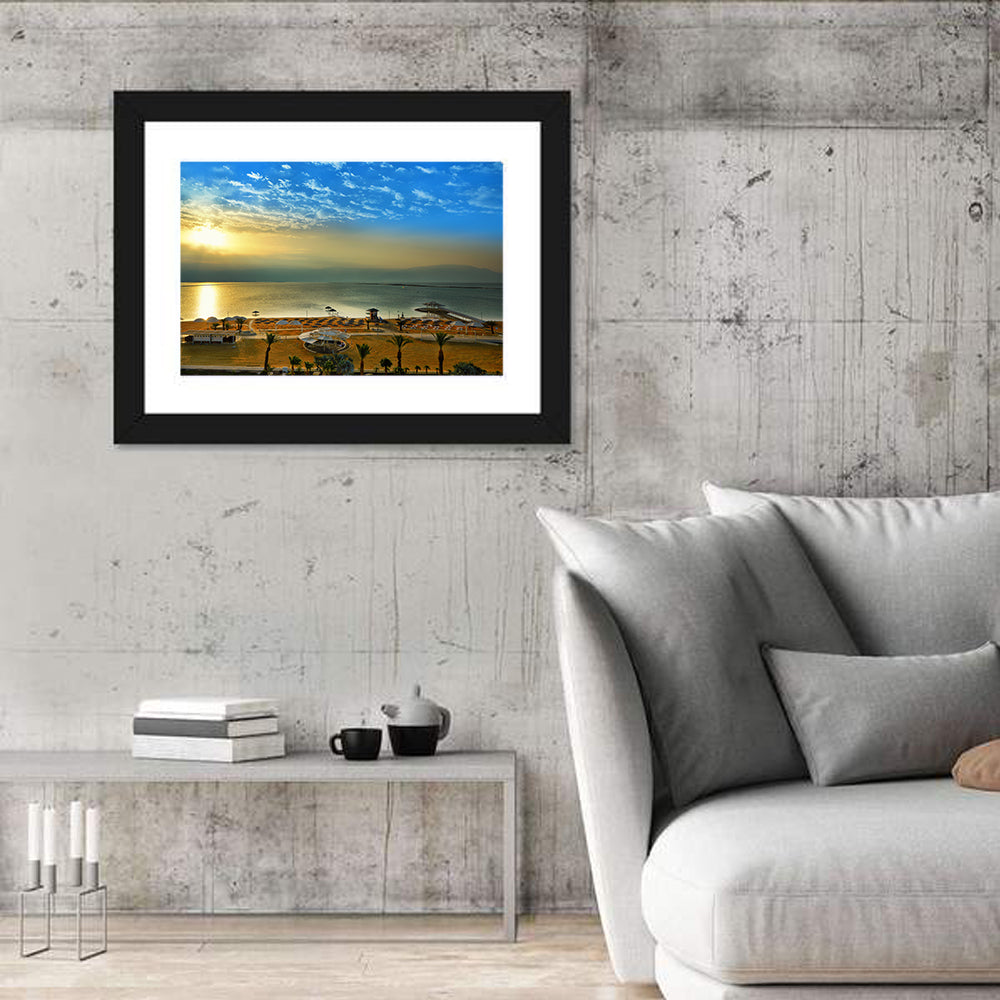 Dead Sea Sunset Wall Art in a room, landscape