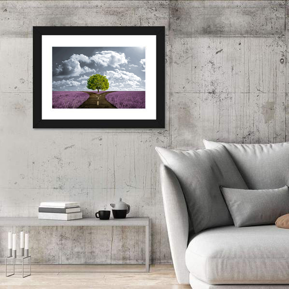Lavender Field Crossroads with Lone Tree Wall Art