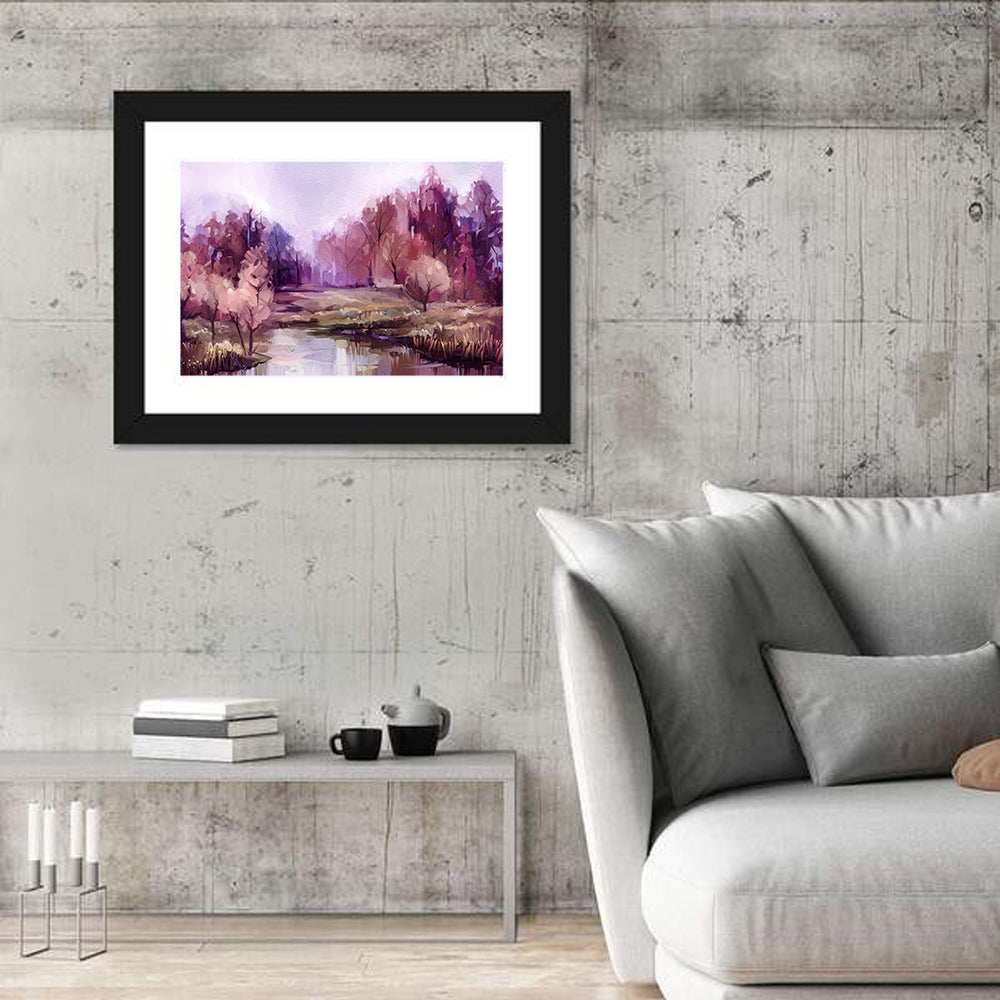 Lavender Autumn Forest Watercolor Wall Art
