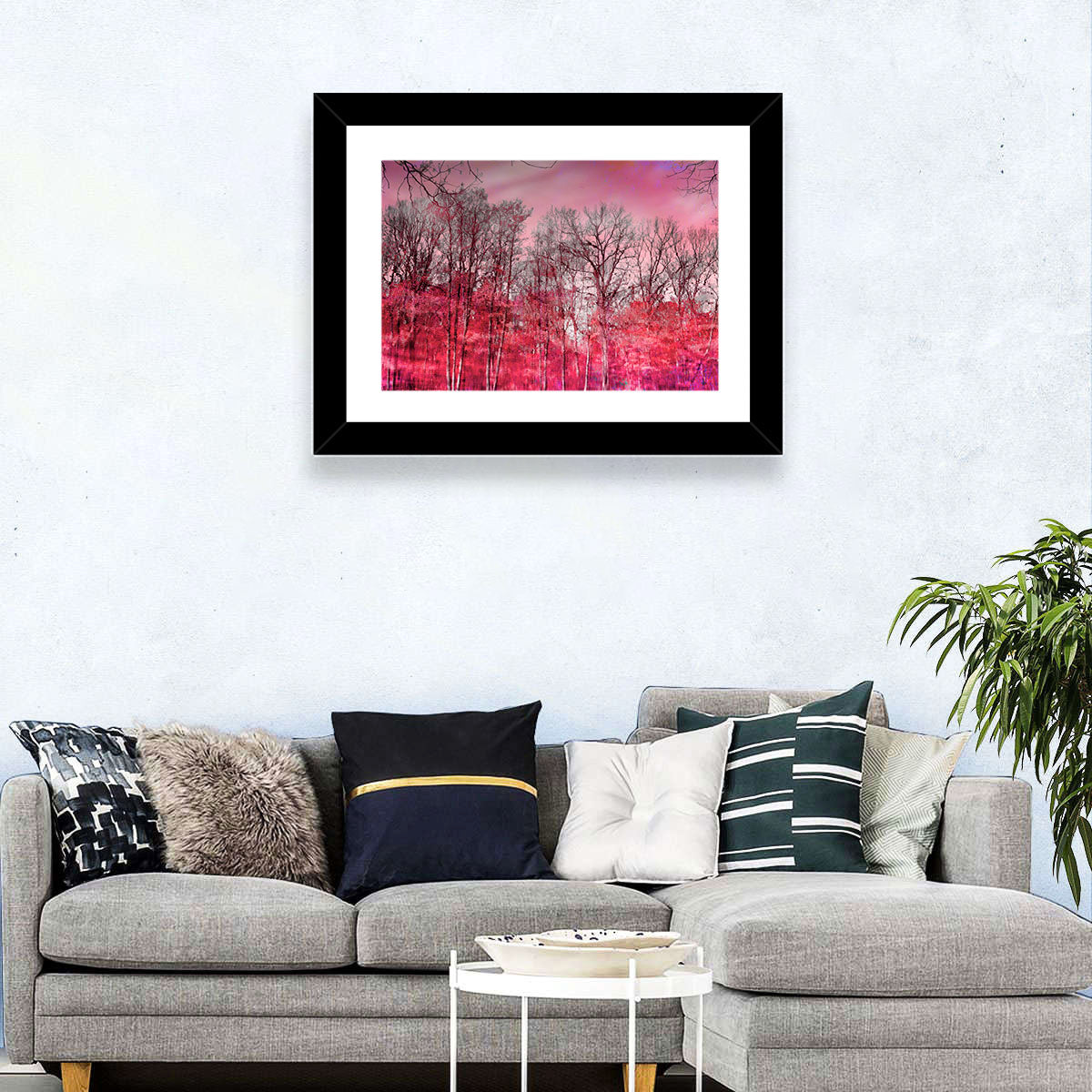Autumn Trees Reflection Wall Art in a room, landscape
