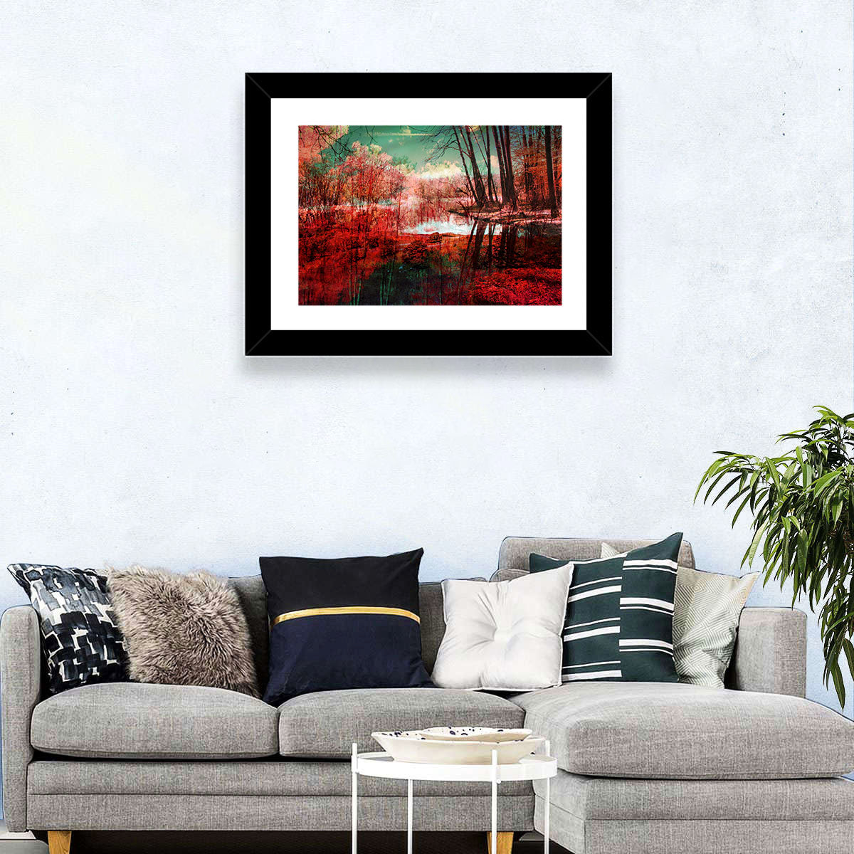 Red Forest Reflection Wall Art
