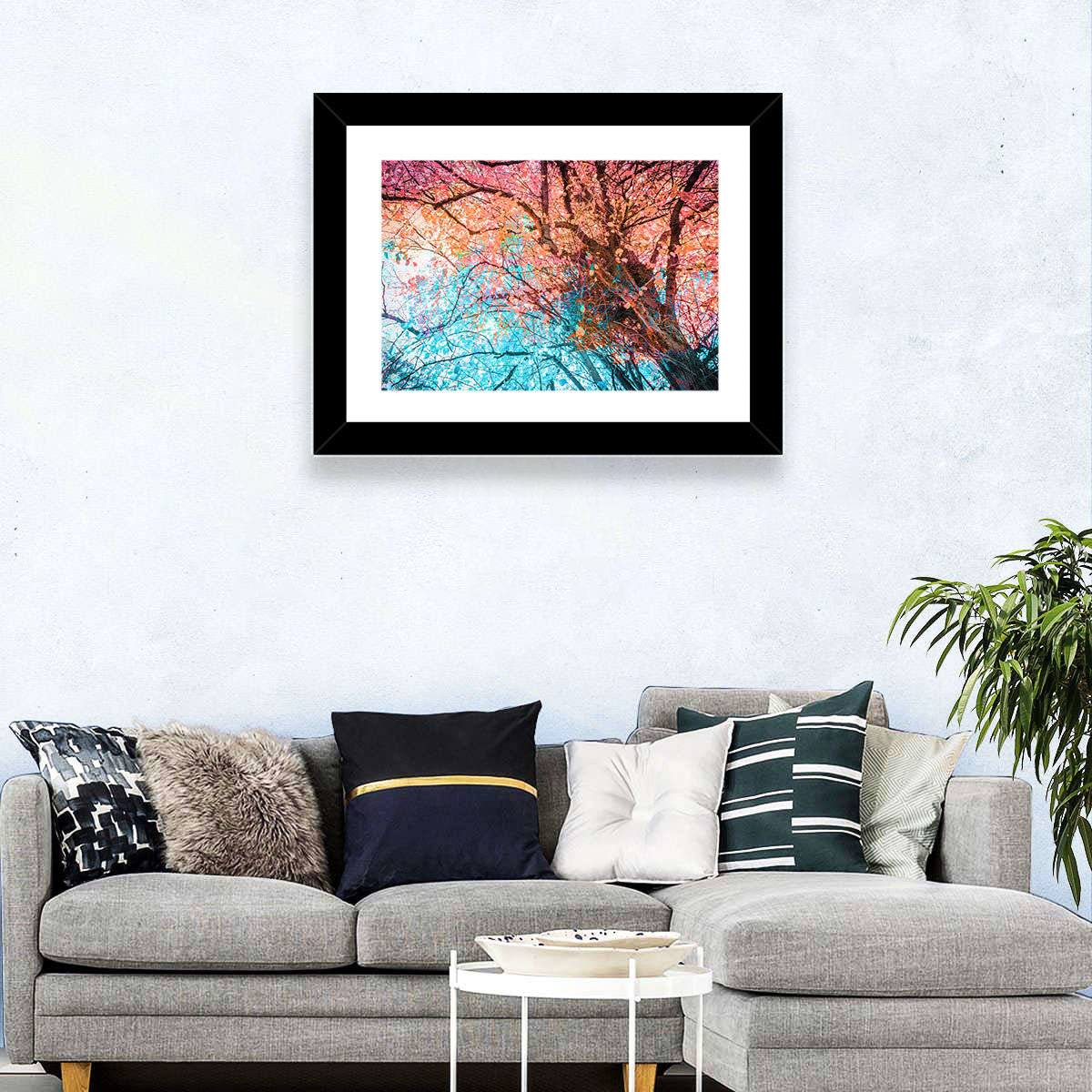 Autumn Canopy Abstract Wall Art in a room, landscape