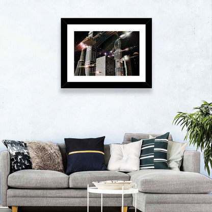 Ringed Planet Cityscape Wall Art
