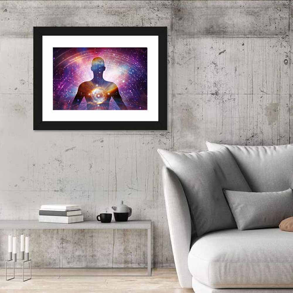 Soul Journey Cosmic Silhouette Wall Art in a room, landscape