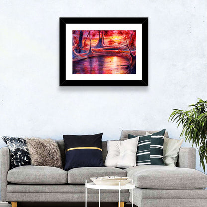 Autumn Forest Lake at Dusk Wall Art