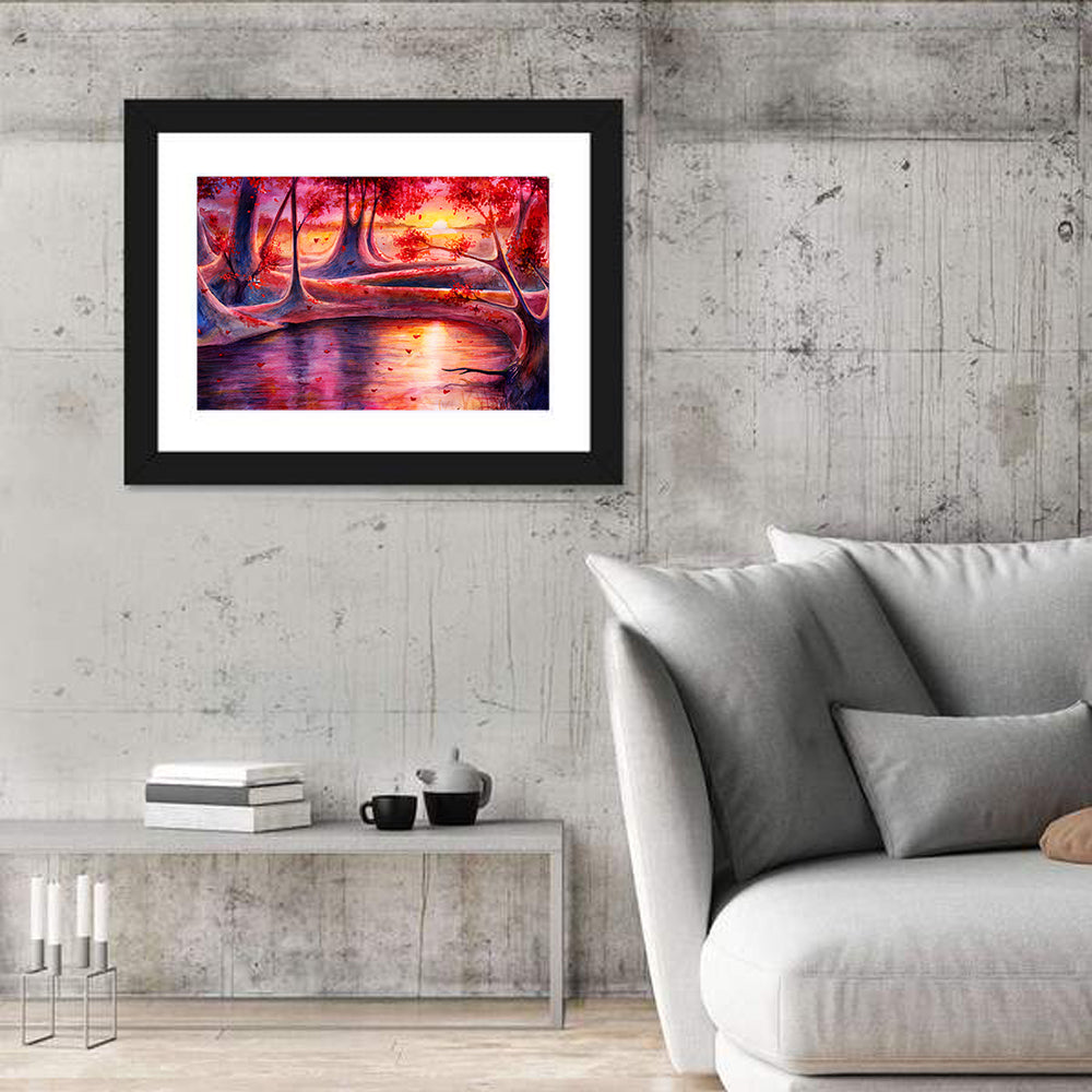 Autumn Forest Lake at Dusk Wall Art