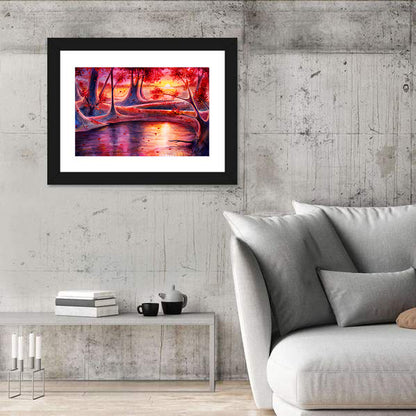 Autumn Forest Lake at Dusk Wall Art