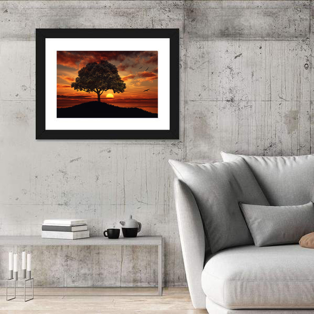 Birds Tree and Sunset Wall Art