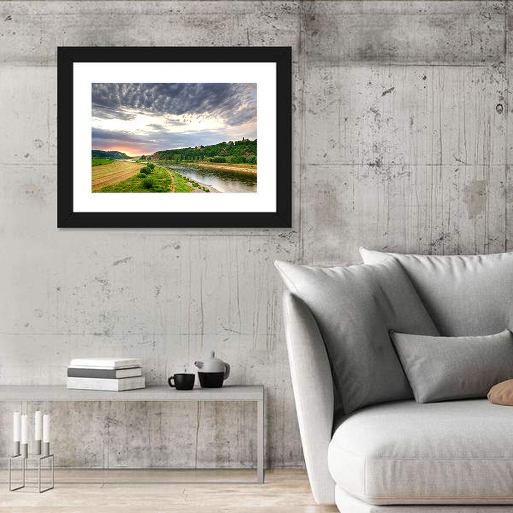 Elbe River at Golden Hour Wall Art in a room, landscape