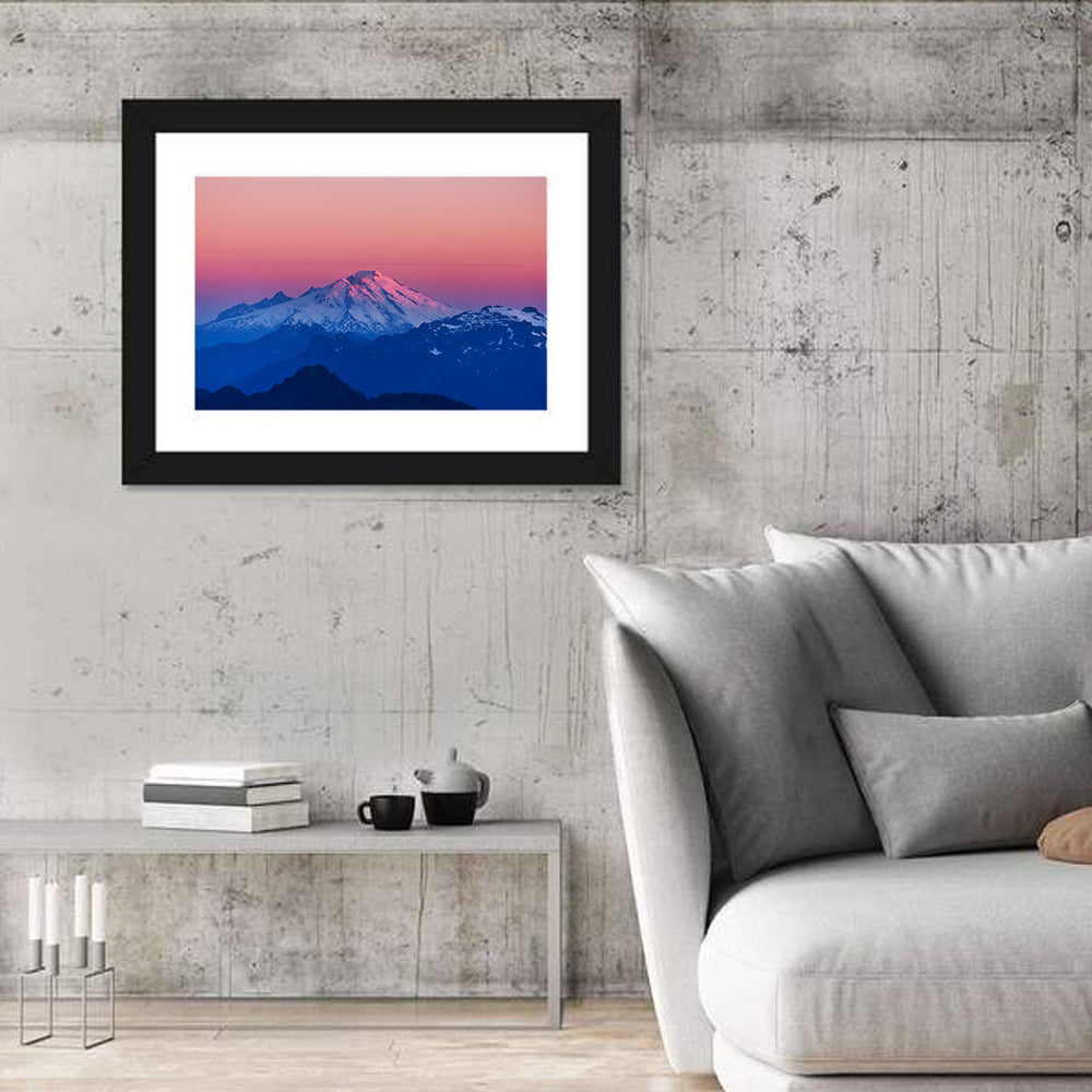 Mount Baker Alpenglow Wall Art in a room, landscape