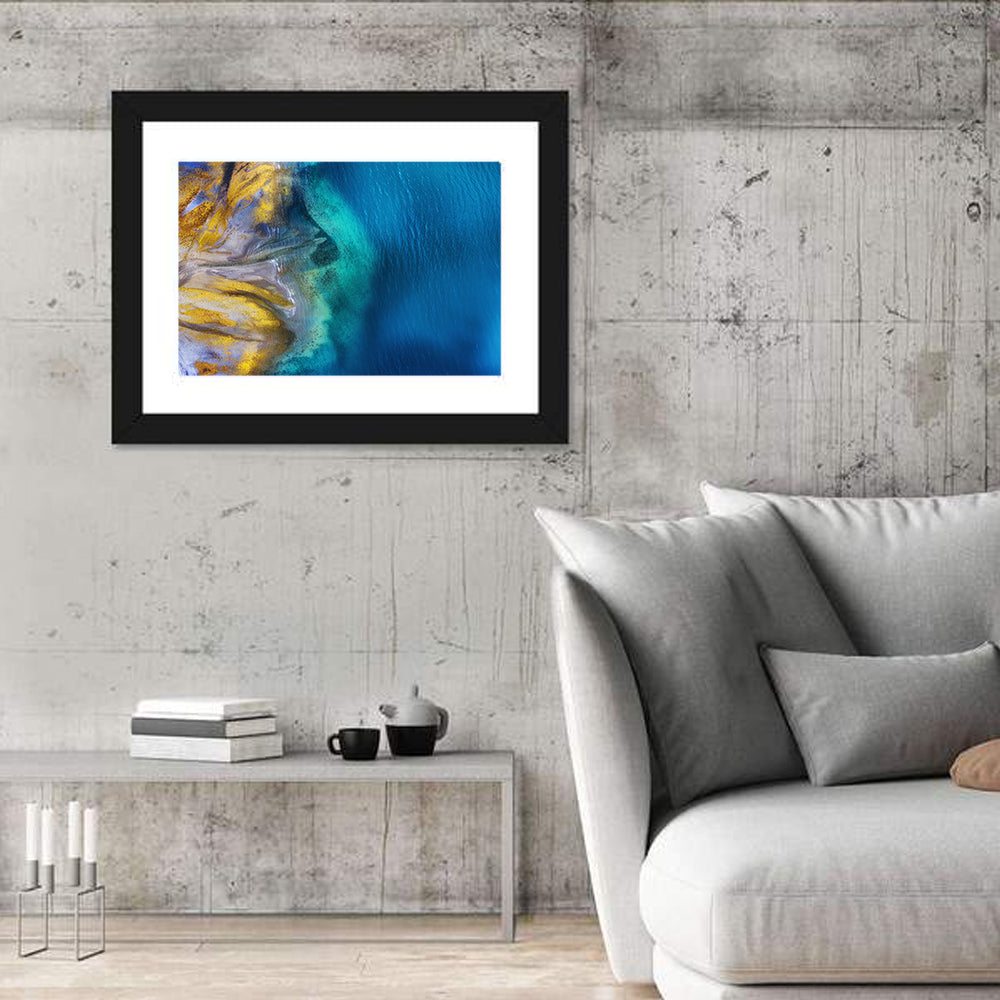 Golden Coast Abstract Wall Art in a room, landscape