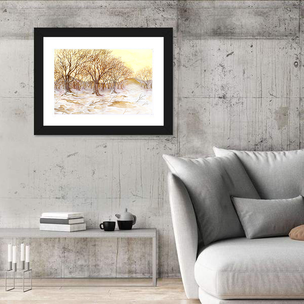 Winter Field with Snow-dusted Trees Wall Art in a room, landscape