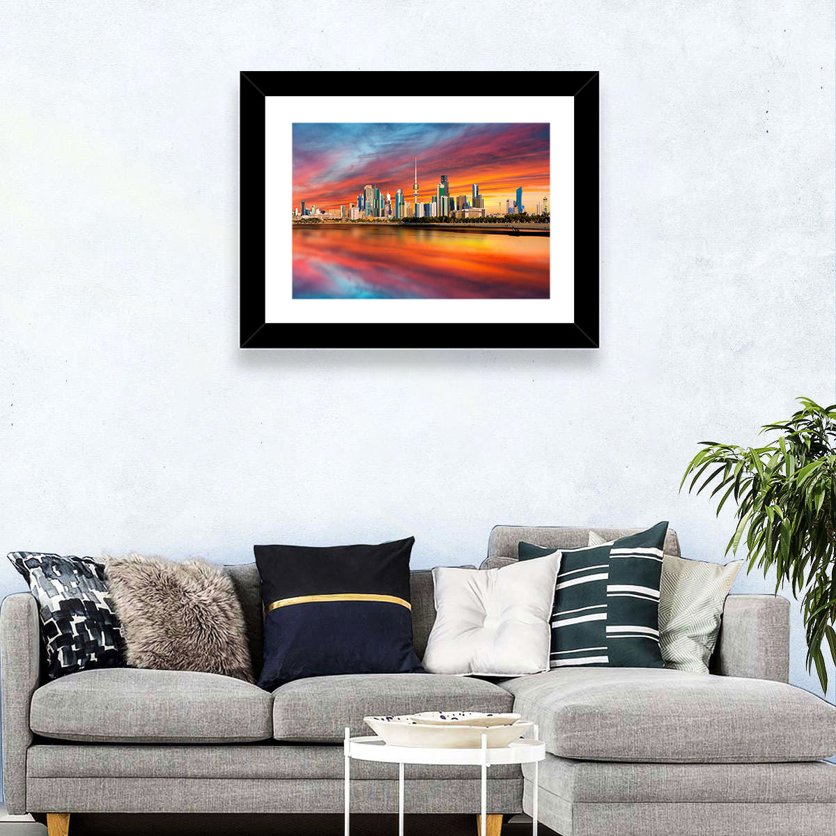 Shuwaikh Port at Dusk Wall Art in a room, landscape