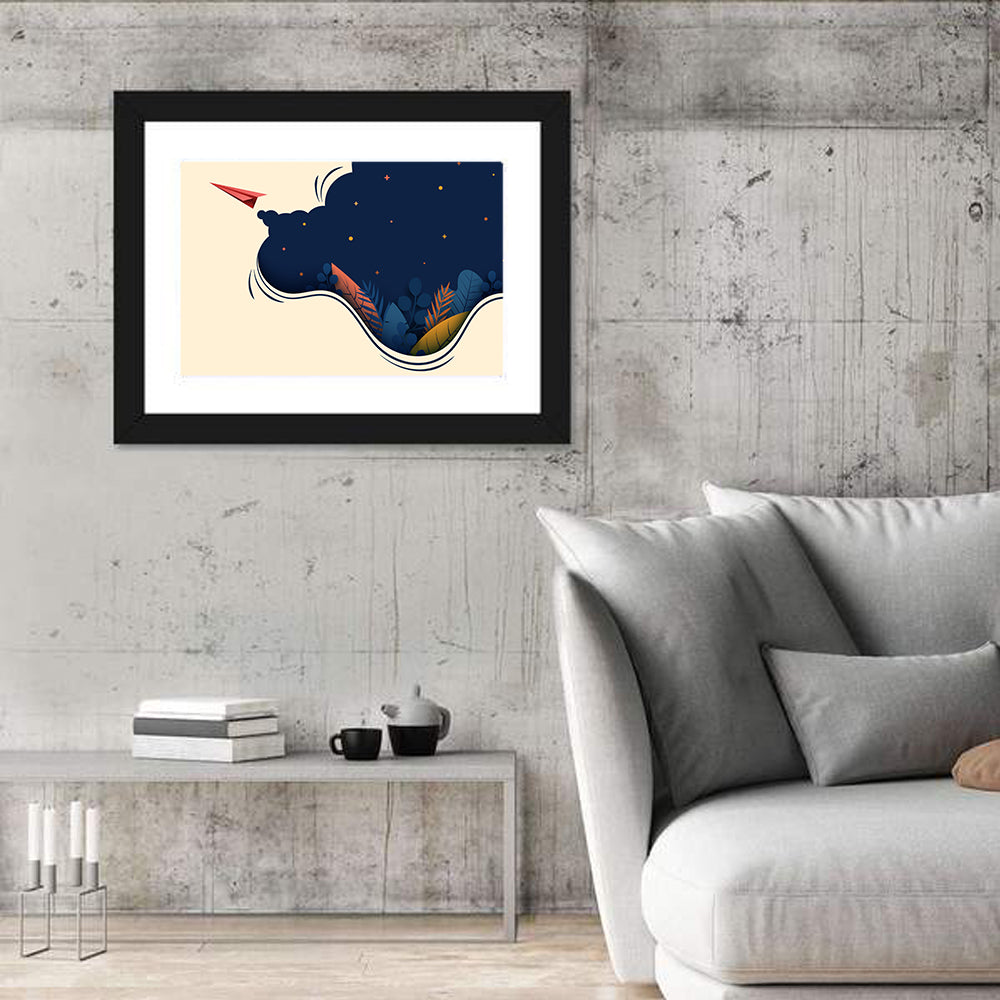 Paper Airplane in Flight Wall Art in a room, landscape