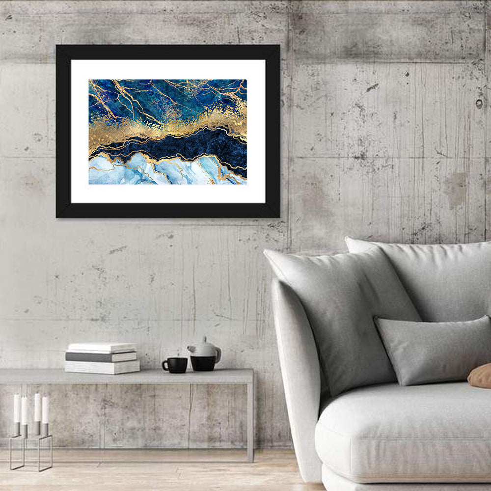 Navy Blue Marble with Gold Veins Wall Art