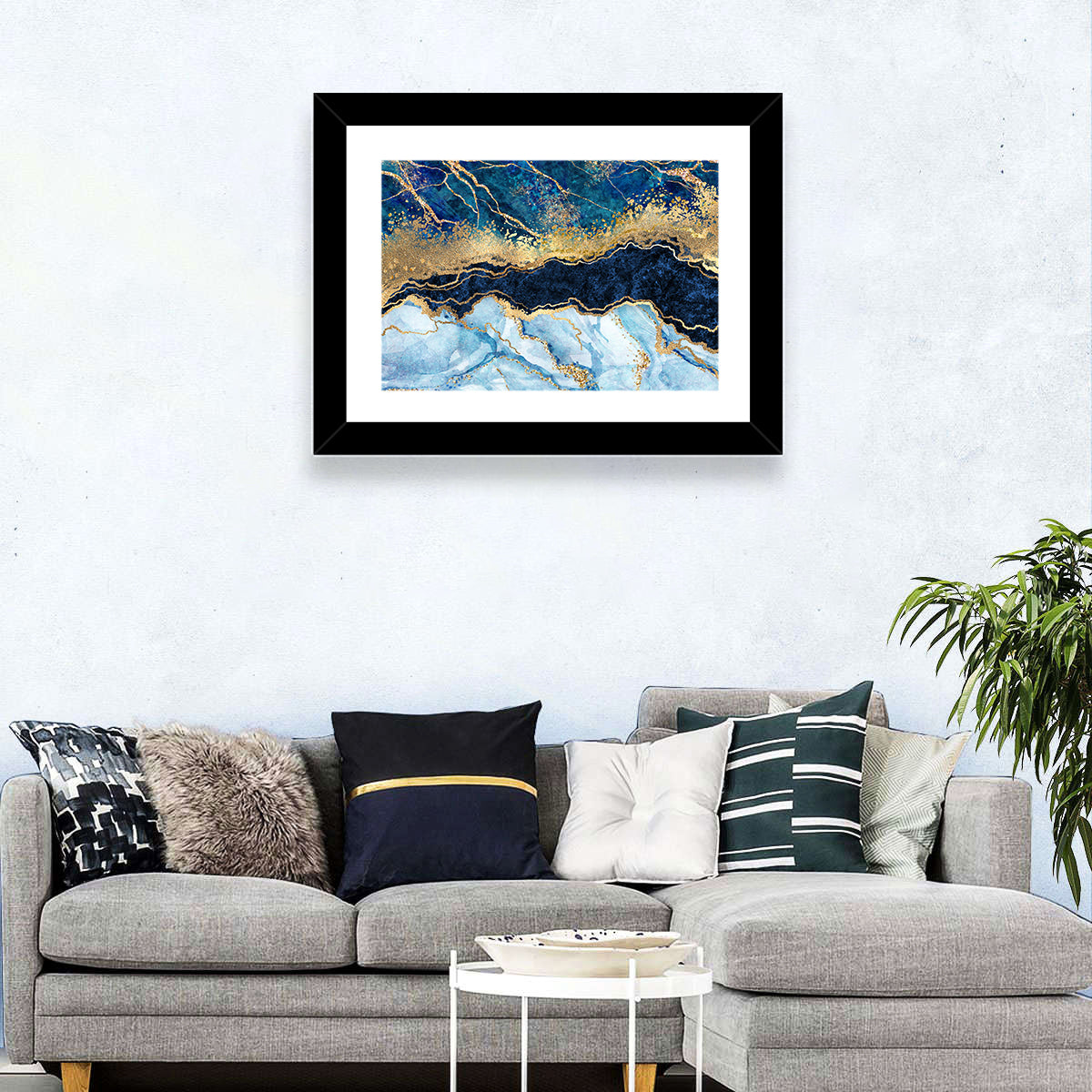 Navy Blue Marble with Gold Veins Wall Art