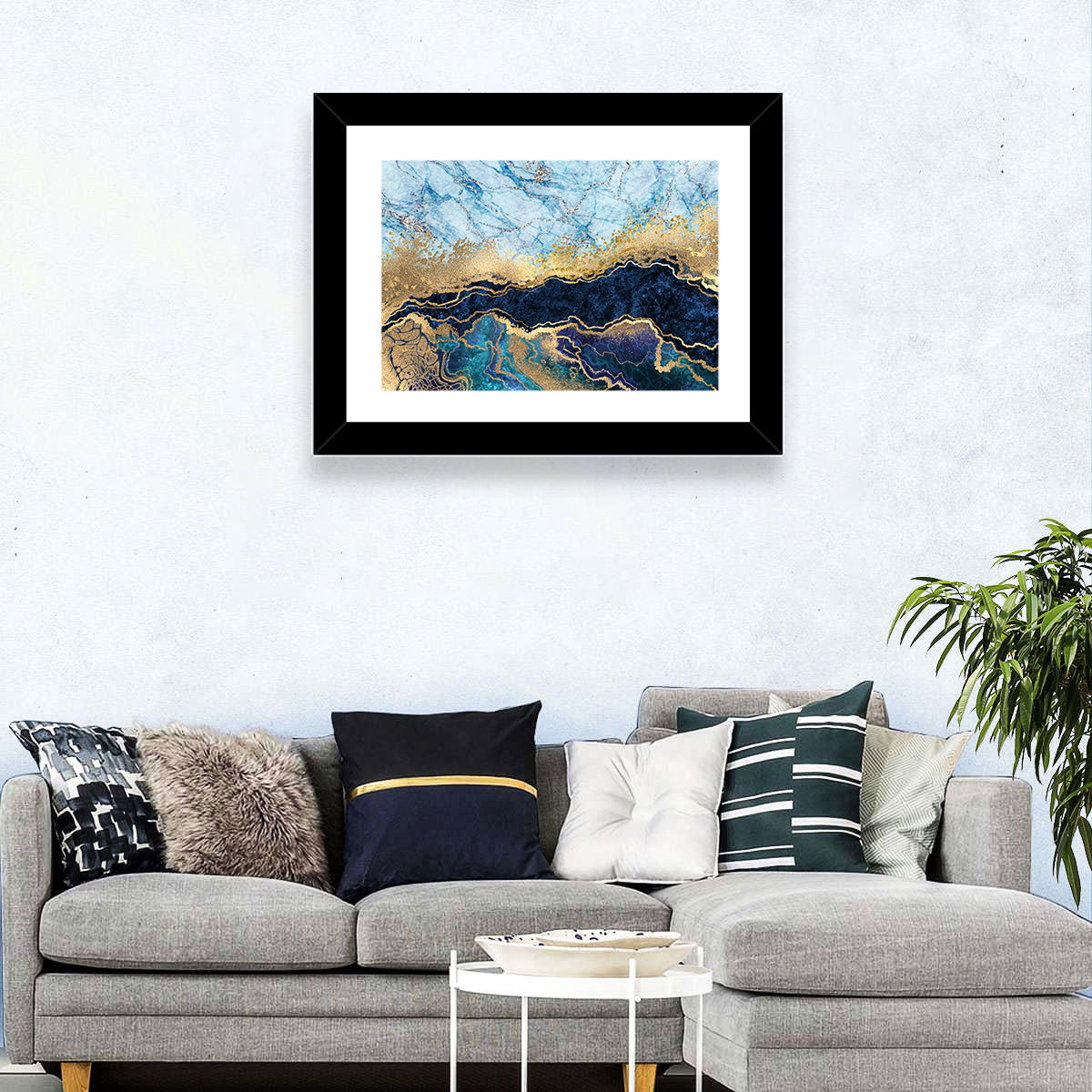 Blue Marble with Gold Veins Wall Art