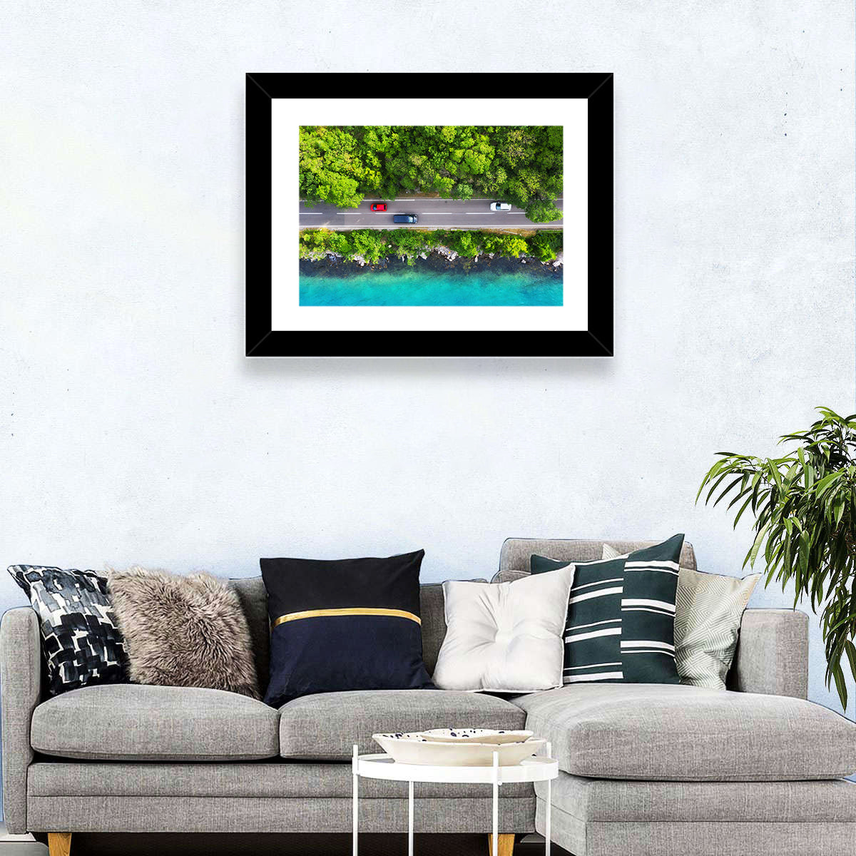 Sea Coast Highway Wall Art in a room, landscape