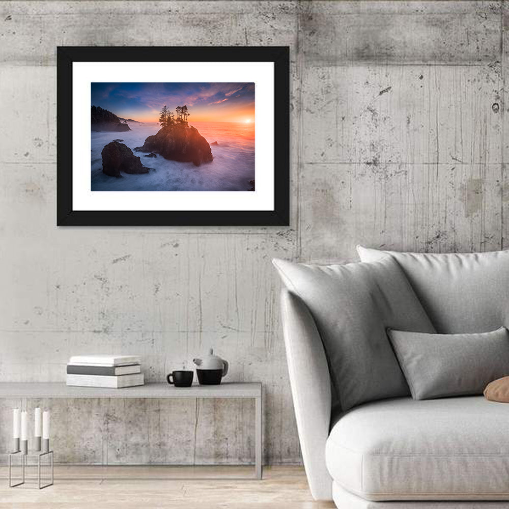 Secret Beach Sunset, Oregon Wall Art in a room, landscape