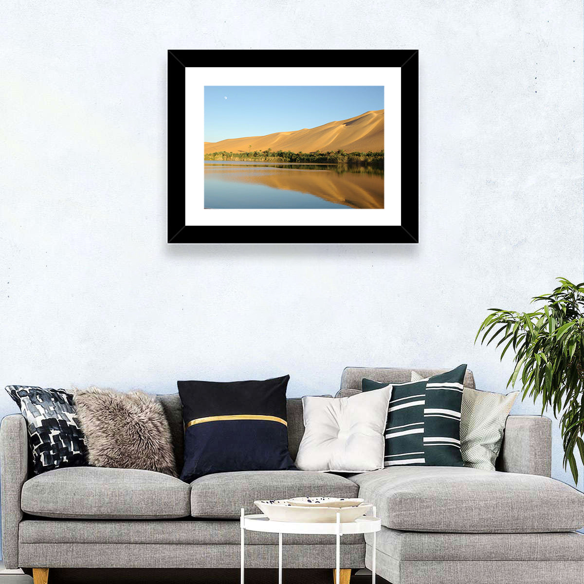 Desert Oasis Reflection Wall Art in a room, landscape
