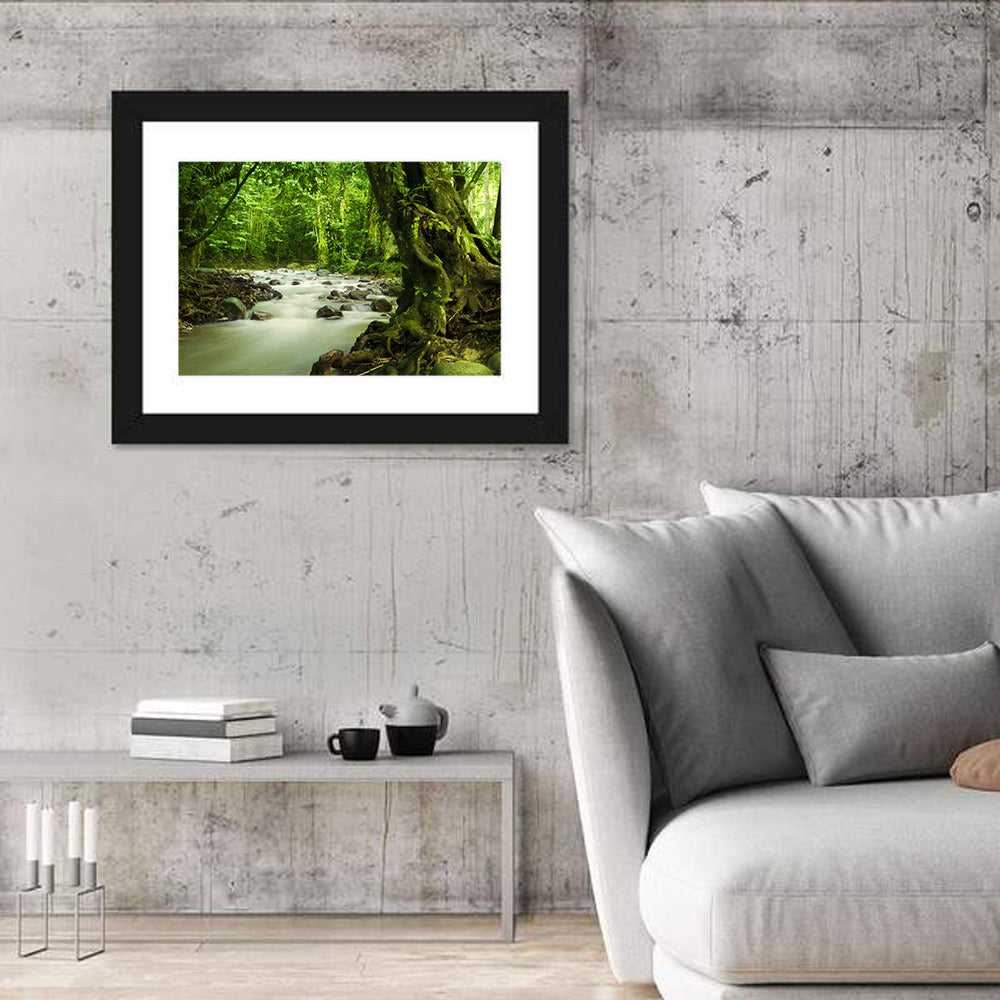 Emerald Rainforest River Wall Art in a room, landscape