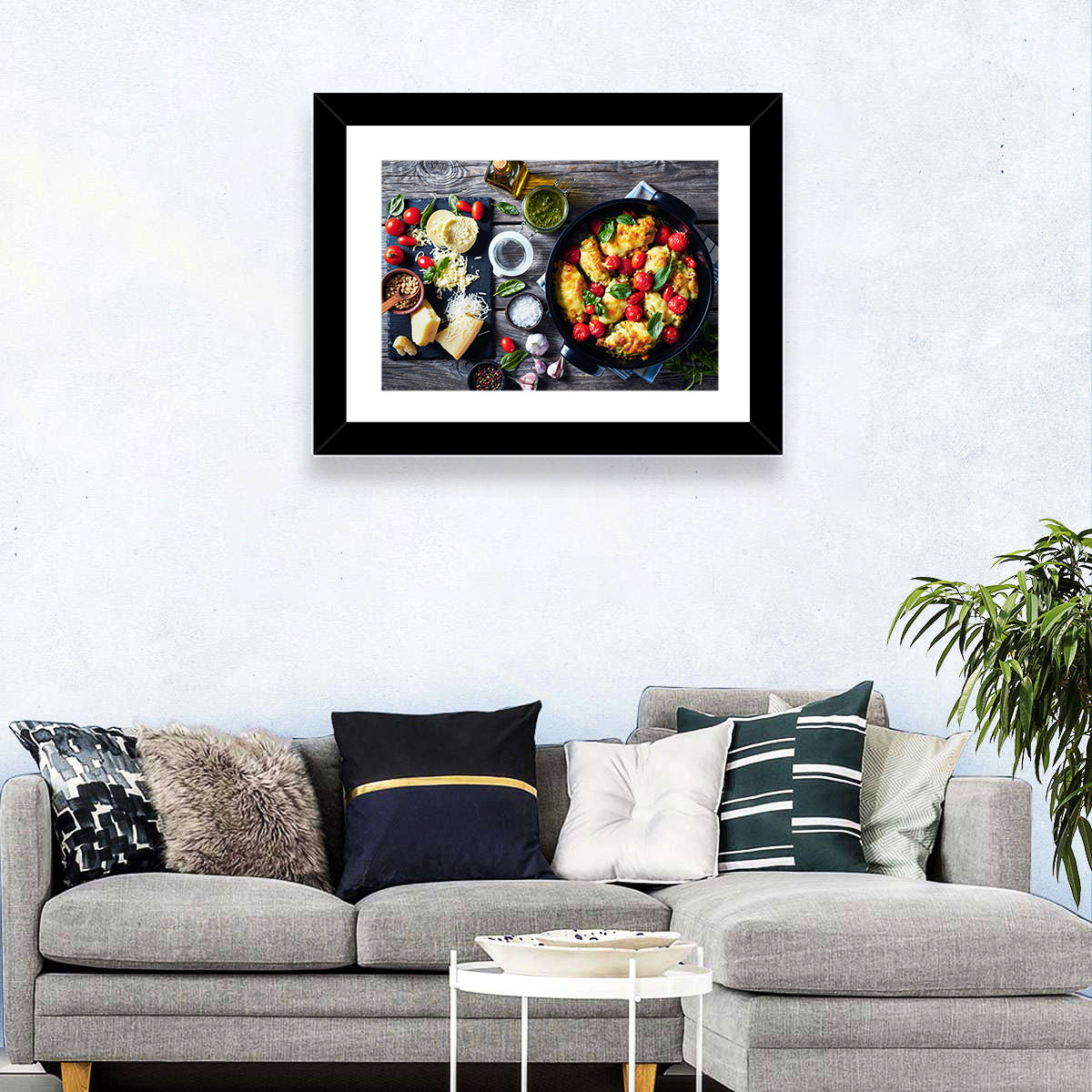 Pesto Baked Chicken Flat Lay Wall Art in a room, landscape