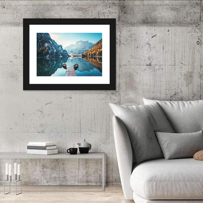 Lago Di Braies Dock and Dolomites Wall Art
