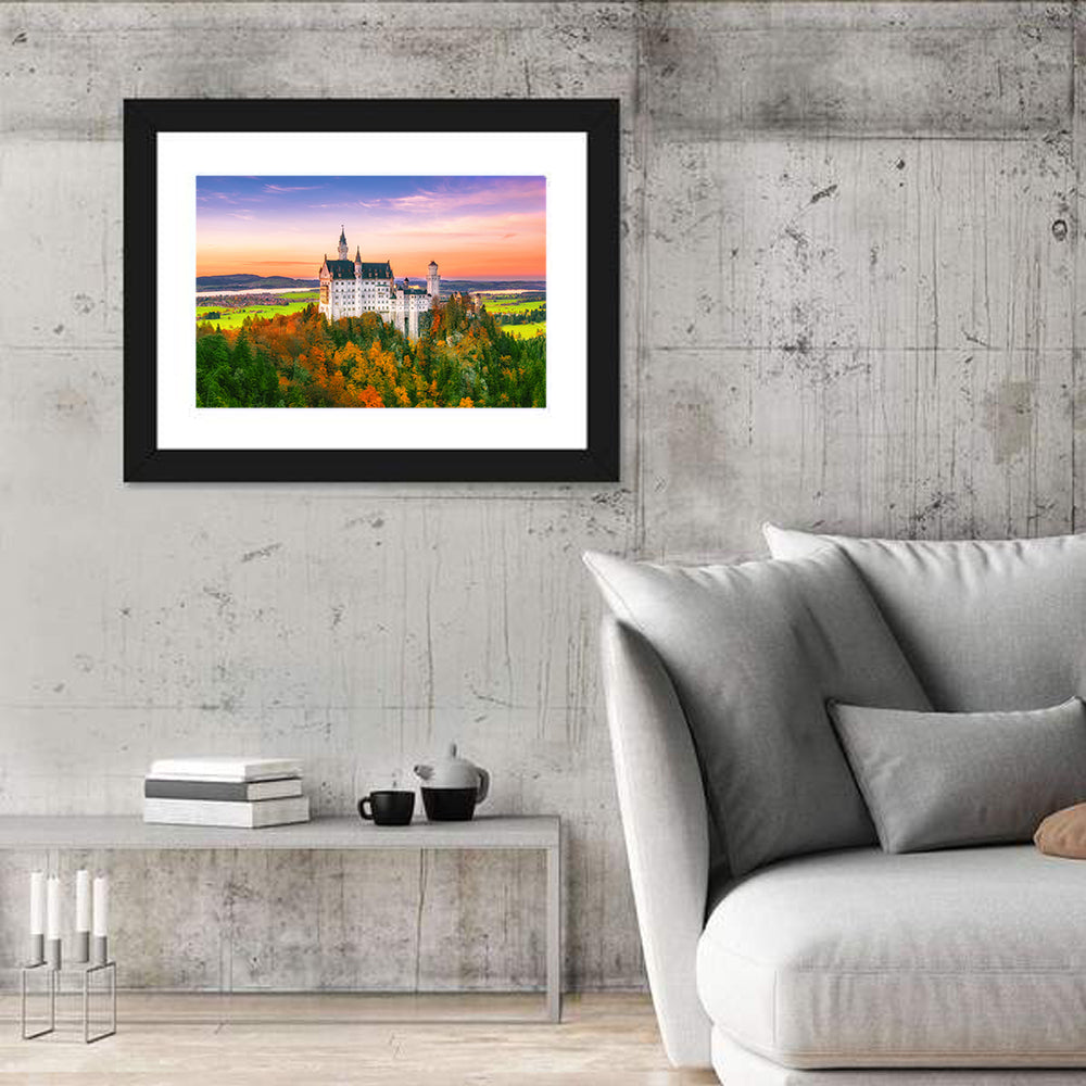 Neuschwanstein Castle at Autumn Sunset Wall Art