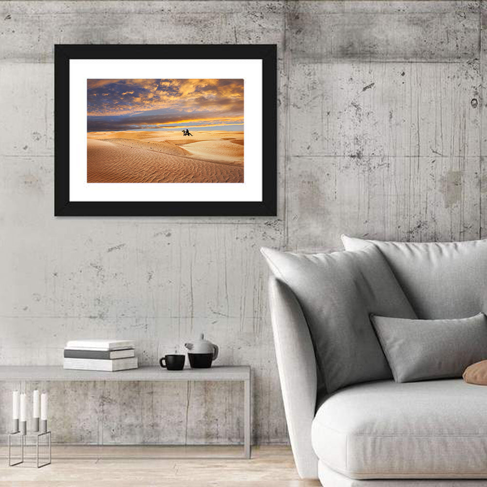 Sahara Camel Rider at Sunset Wall Art in a room, landscape