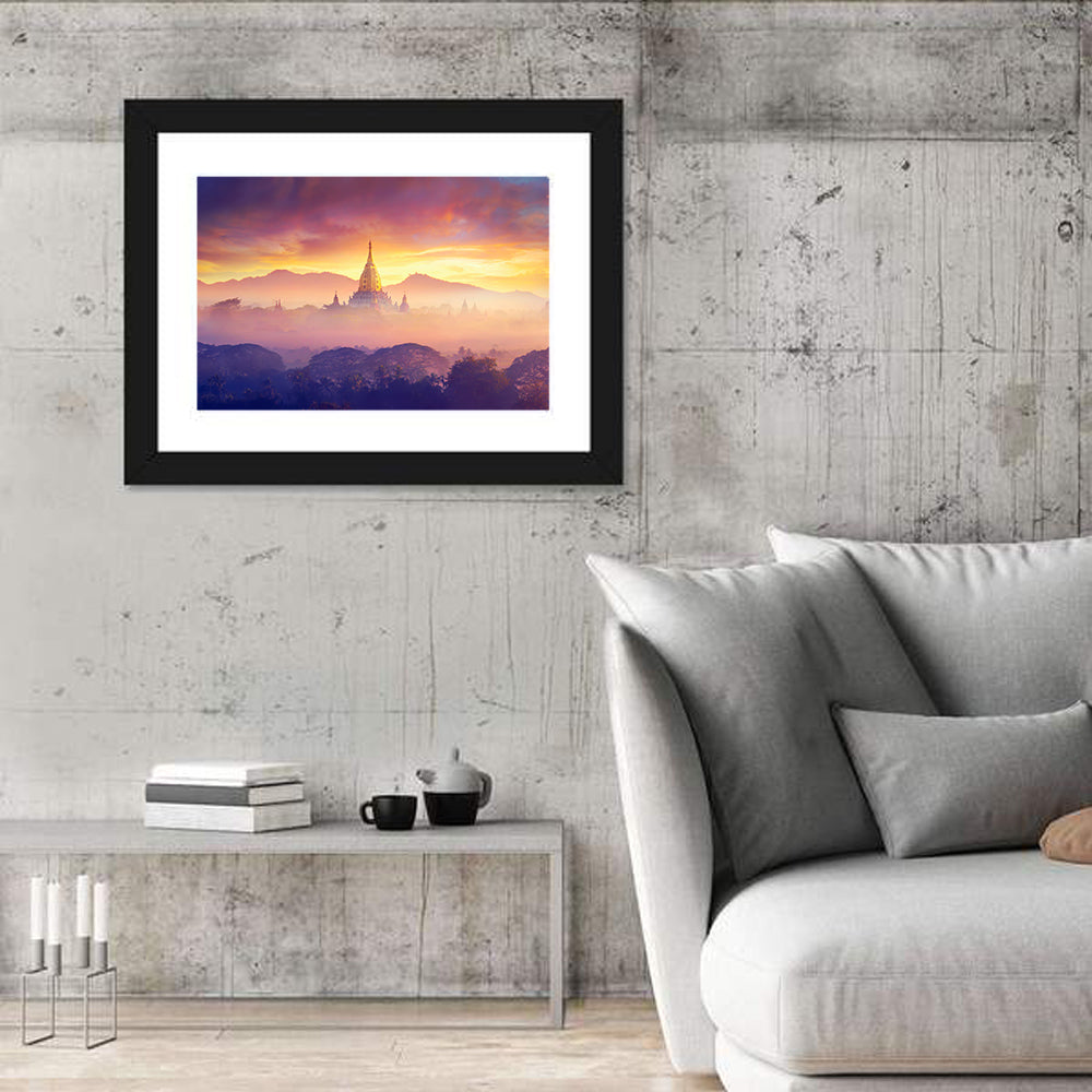 Misty Bagan Stupas Wall Art in a room, landscape