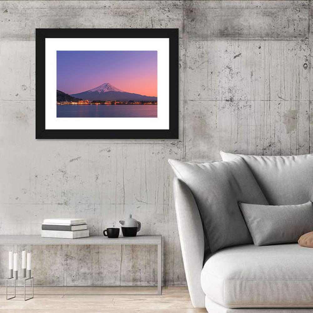 Mount Fuji Over Lake Kawaguchi Wall Art in a room, landscape