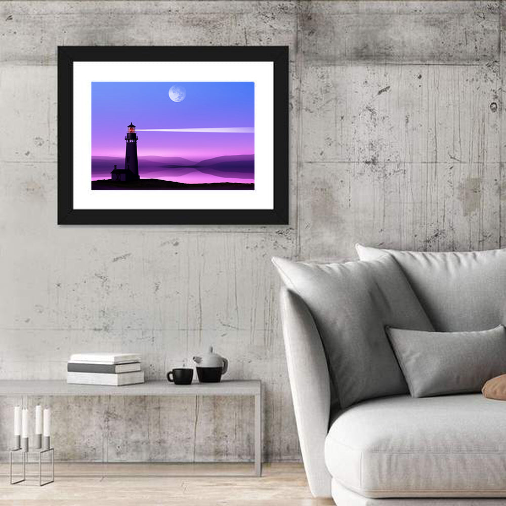 Moonlit Lighthouse Reflection Wall Art