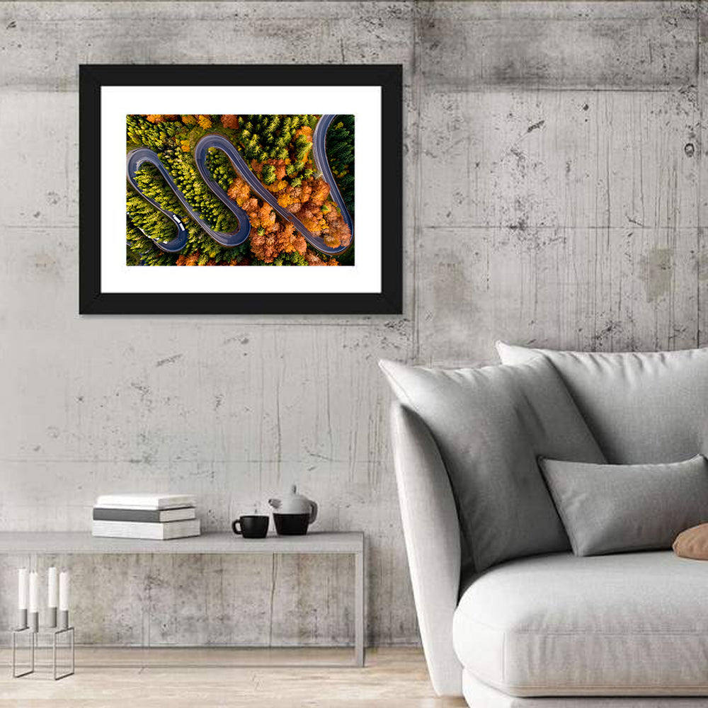 Autumn Aerial Mountain Road Wall Art
