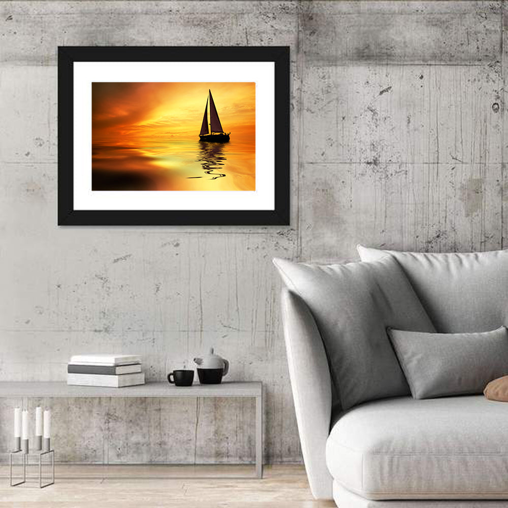 Golden Hour Sailboat Silhouette Wall Art