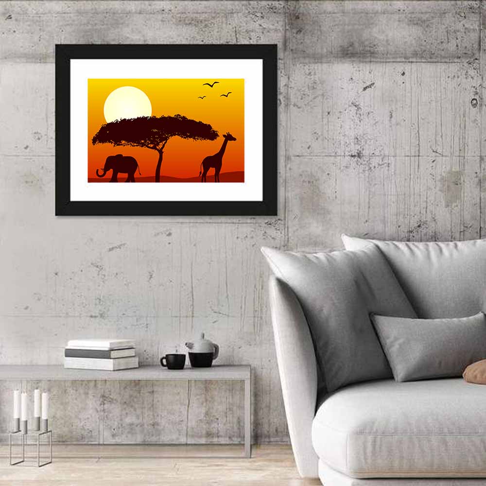 Savanna Sunset Silhouette Wall Art