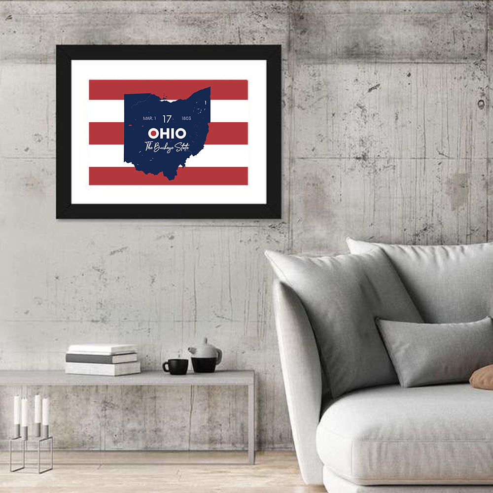 Ohio State Map Wall Art in a room, landscape