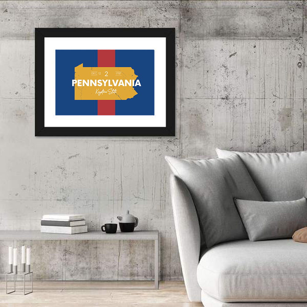 Keystone State Map Graphic Wall Art in a room, landscape