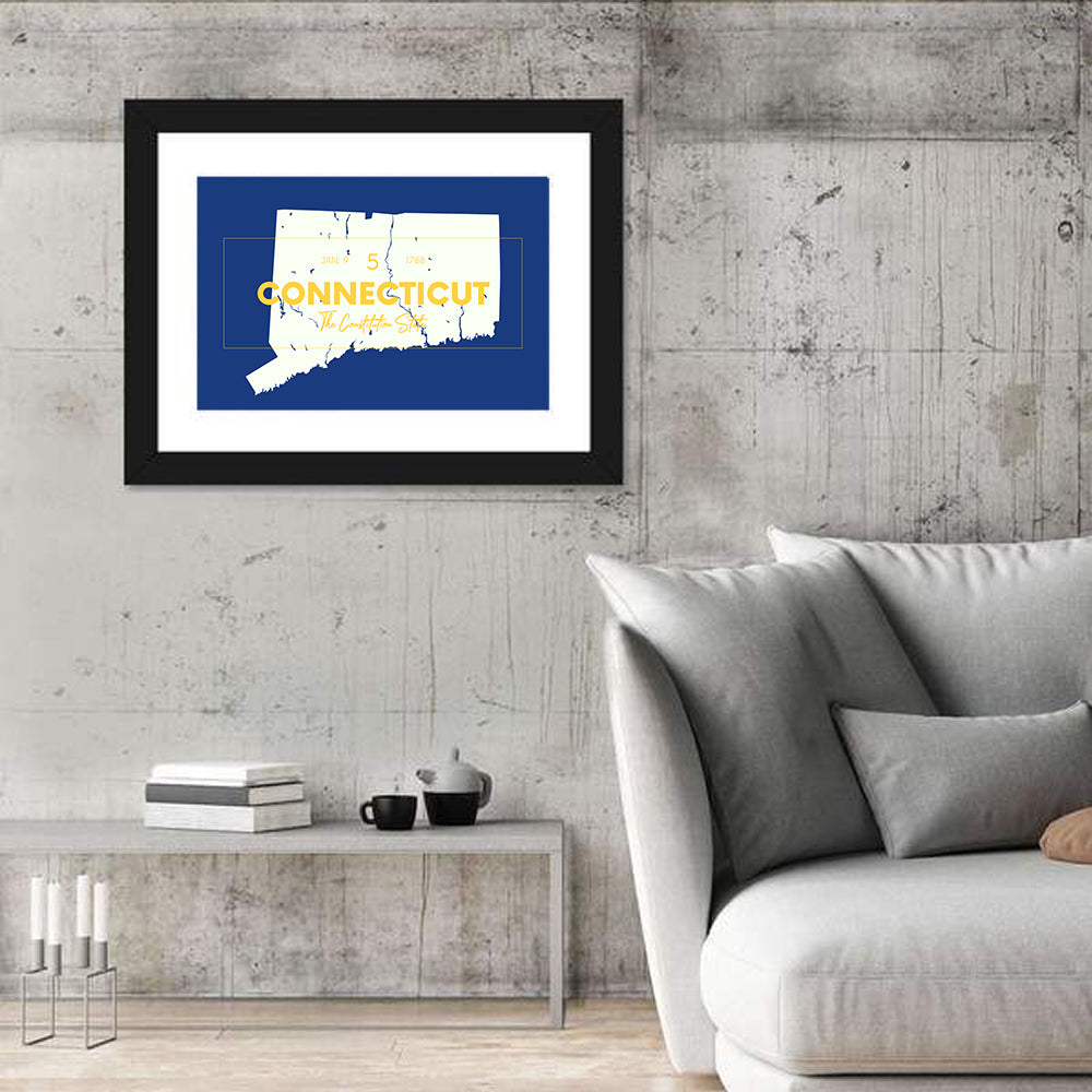 Connecticut State Silhouette Wall Art in a room, landscape