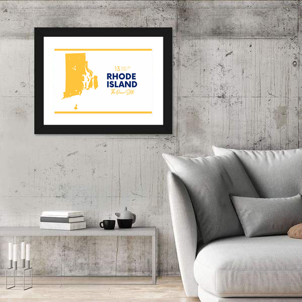 Rhode Island Map Wall Art in a room, landscape